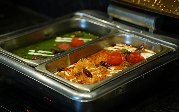 A banquet spread arranged for a professional event